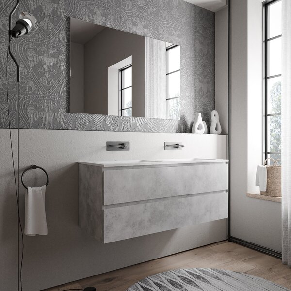 Koupelnová skříňka AVA 120 cm s dvojumyvadlem z minerálního odlitku CREAM