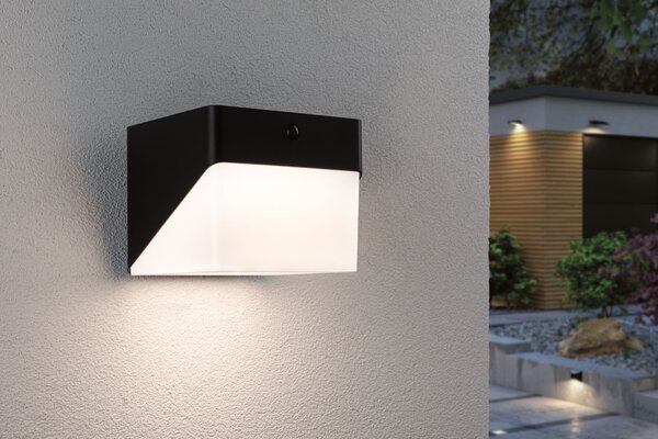 P 95746 Hybrid LED venkovní nástěnné svítidlo Lioren domovní 230V + solární IP44 hranaté 170x170mm 3000K 2,3W 230V černá - PAULMANN