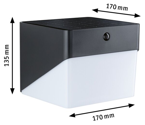 P 95746 Hybrid LED venkovní nástěnné svítidlo Lioren domovní 230V + solární IP44 hranaté 170x170mm 3000K 2,3W 230V černá - PAULMANN
