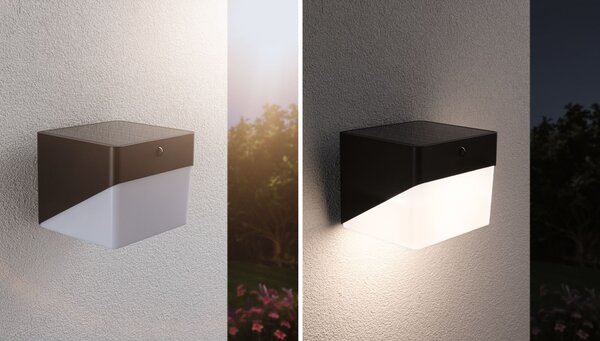 P 95746 Hybrid LED venkovní nástěnné svítidlo Lioren domovní 230V + solární IP44 hranaté 170x170mm 3000K 2,3W 230V černá - PAULMANN