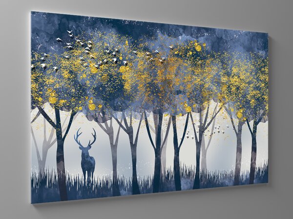 Liox Obraz temně modrý les a jelen Rozměr: 100 x 65 cm