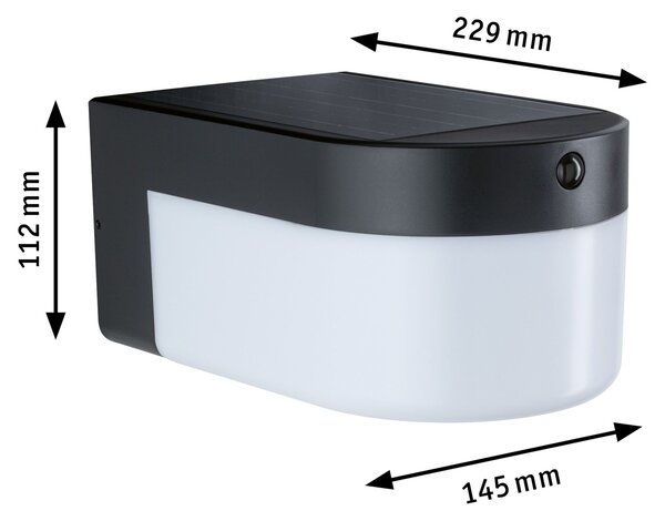 P 95747 Hybrid LED venkovní nástěnné svítidlo Calyne domovní 230V + solární IP44 hranaté 145x229mm 3000K 2,3W 230V černá - PAULMANN