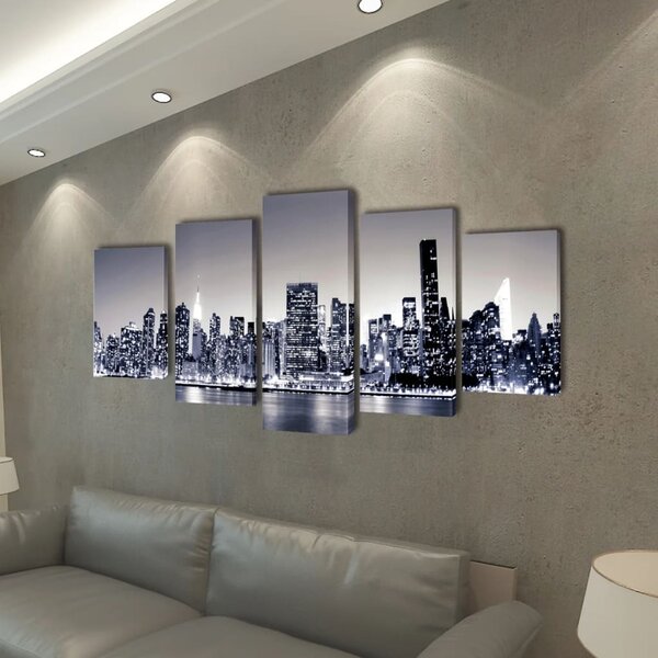 Sada obrazů, tisk na plátně monochromní panoráma New Yorku 200x100 cm