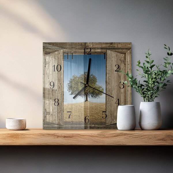 Skleněné hodiny na stěnu Strom zskc-30x30-00178242