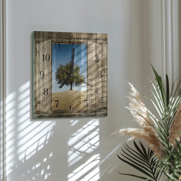Skleněné hodiny na stěnu Strom zskc-30x30-00178242