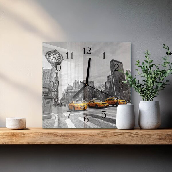 Skleněné hodiny na stěnu Taxi zskc-30x30-00178736