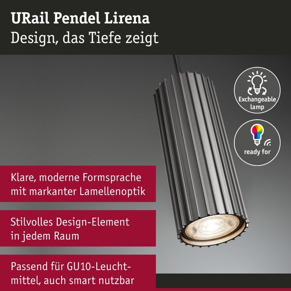 P 95815 URail závěs Lirena GU10 max. 10W 230V titanová - PAULMANN