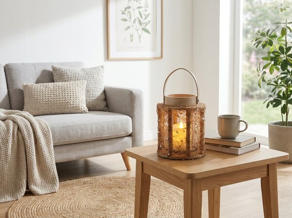Lucerna s flitry NATUR GLAM 21 cm, přírodní