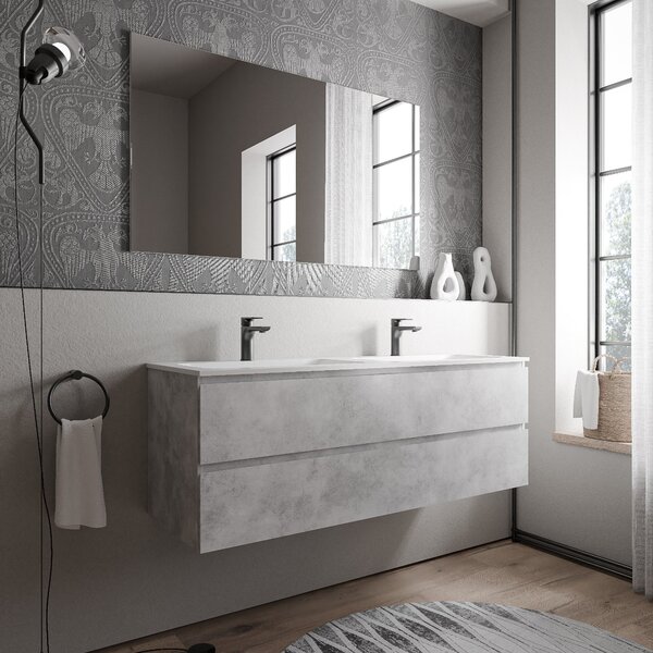 Koupelnová skříňka AVA 140 cm s dvojumyvadlem z minerálního odlitku CREAM