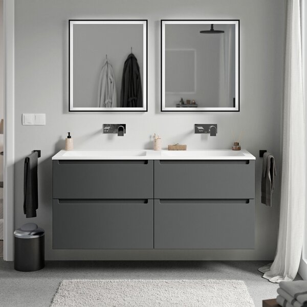 Koupelnová skříňka VIREO 120 cm s dvojumyvadlem z minerálního odlitku CREAM