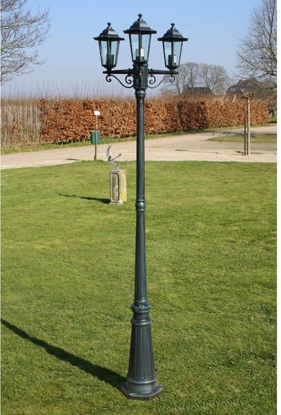 Zahradní lampa vysoká 3 ramena 215 cm tmavě zelená/černá hliník