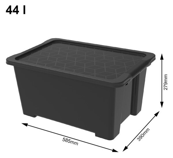 Leskle černý plastový úložný box s víkem Evo Easy - Rotho