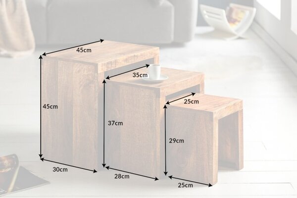 Set 3 ks stolků MAKASSAR – přírodní