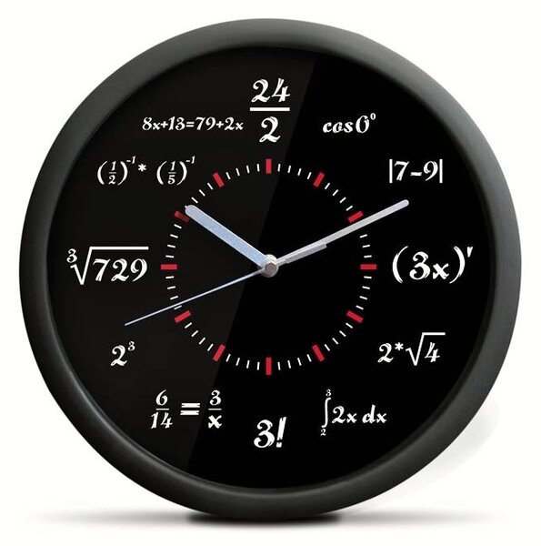 Matematické nástěnné hodiny Deluxe, Černé průměr 30 cm