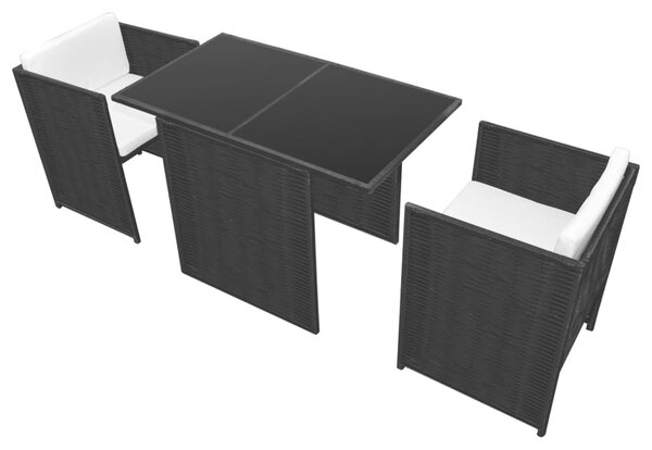 3dílný bistro set s poduškami polyratan černý