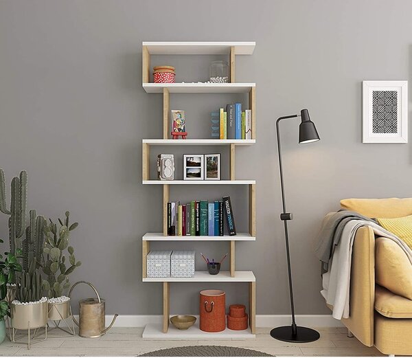 Bílá/přírodní knihovna v dekoru dubu 60x160 cm Bates – Kalune Design