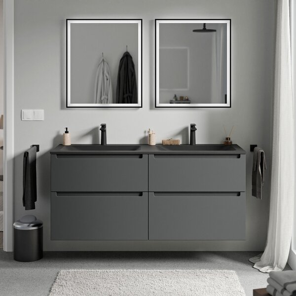 Koupelnová skříňka VIREO 120 cm s dvojumyvadlem z minerálního odlitku CREAM