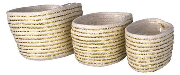 3 ks pletených béžovo zlatých košíků - Ø 26*20 / Ø 23*17 / Ø 20*11 cm