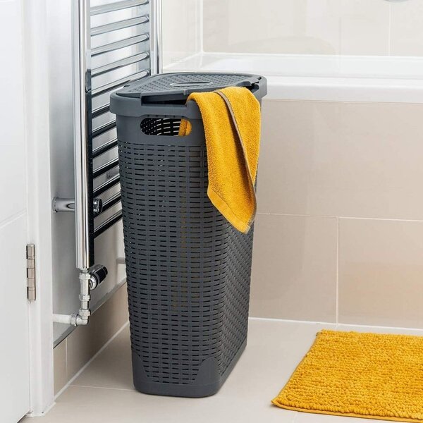 Šedý koš na prádlo Addis Rattan Effect Slim Hamper, 40 l