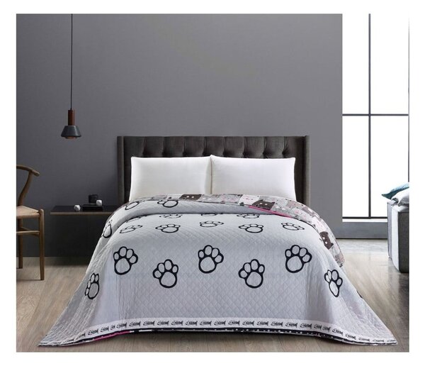Oboustranný šedý přehoz z mikrovlákna DecoKing Cat Invasion, 200 x 220 cm