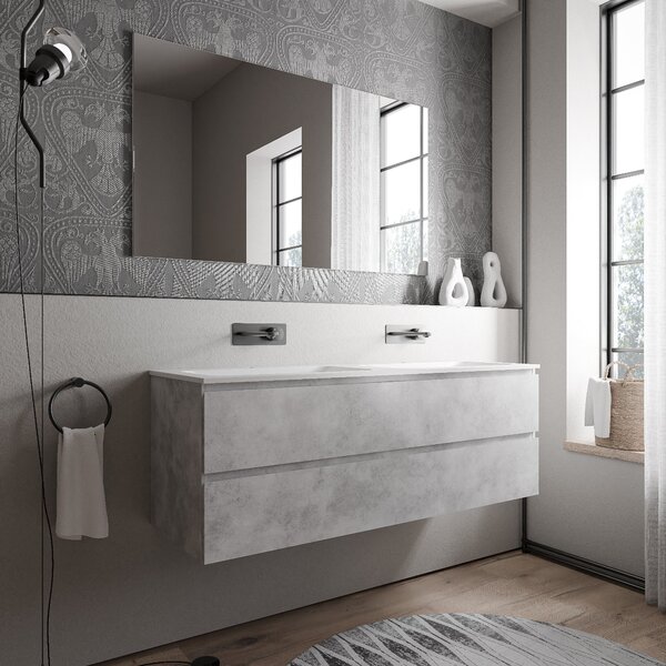 Koupelnová skříňka AVA 140 cm s dvojumyvadlem z minerálního odlitku CREAM