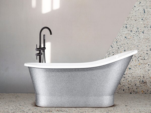 Besco Volně stojící vana z litého mramoru Gloria Glam G 150x67 (160x67,5) Barva: Bílá/stříbrná, Rozměry (cm): 150x67