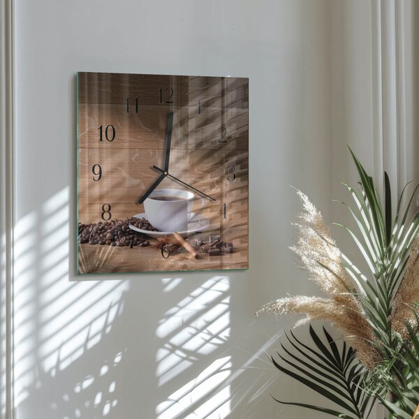 Skleněné hodiny na stěnu Káva zskc-30x30-00180964