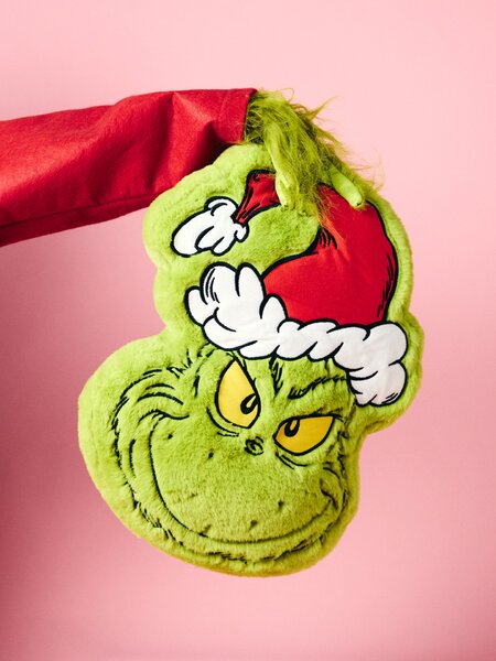 Sinsay - Kožešinový dekorační polštář s vánočním motivem Grinch - neonová