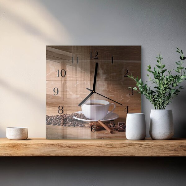 Skleněné hodiny na stěnu Káva zskc-30x30-00180964