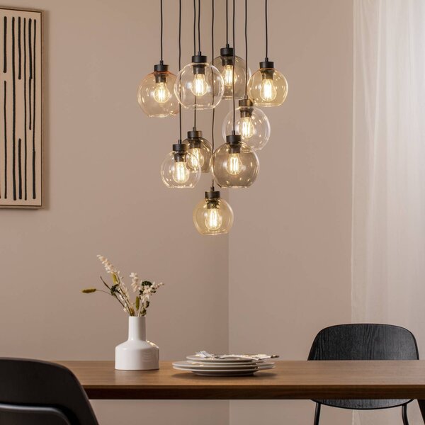 TK Lighting Závěsné světlo Cubus Mix, Ø 58 cm, 9-bodové, vícebarevné, sklo, E27, stmívatelný, Vícebarevná, Obývací pokoj / jídelna, Sklo