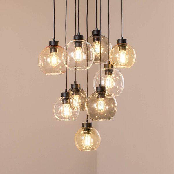 TK Lighting Závěsné světlo Cubus Mix, Ø 58 cm, 9-bodové, vícebarevné, sklo, E27, stmívatelný, Vícebarevná, Obývací pokoj / jídelna, Sklo