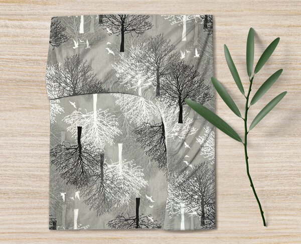 Ervi bavlněné napínací prostěradlo - stromy na šedém