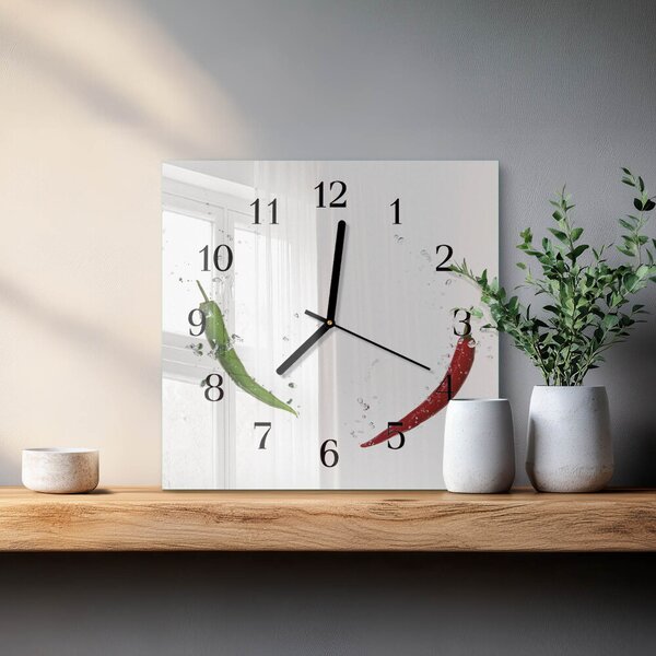 Skleněné hodiny na stěnu Chilli papričky zskc-30x30-00179082