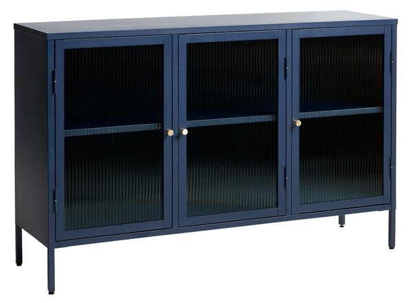 Modrá kovová vitrína Unique Furniture Bronco, výška 85 cm