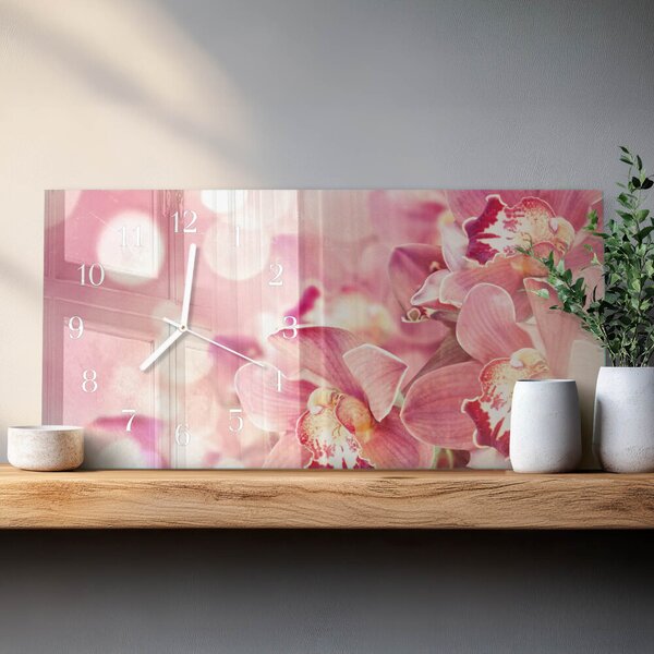 Skleněné hodiny horizontální Orchideje zsppb-60x30-00295278