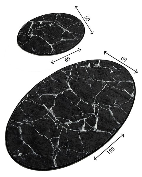 Sada 2 černých oválných koupelnových předložek Foutastic Marble