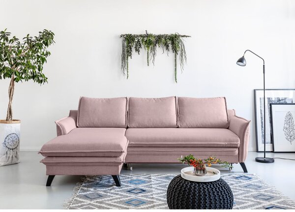Pudrově růžová rozkládací rohová pohovka Miuform Charming Charlie, levý roh