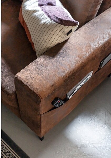 Hnědá rozkládací rohová pohovka z imitace kůže Miuform Lofty Lilly Vintage, levý roh