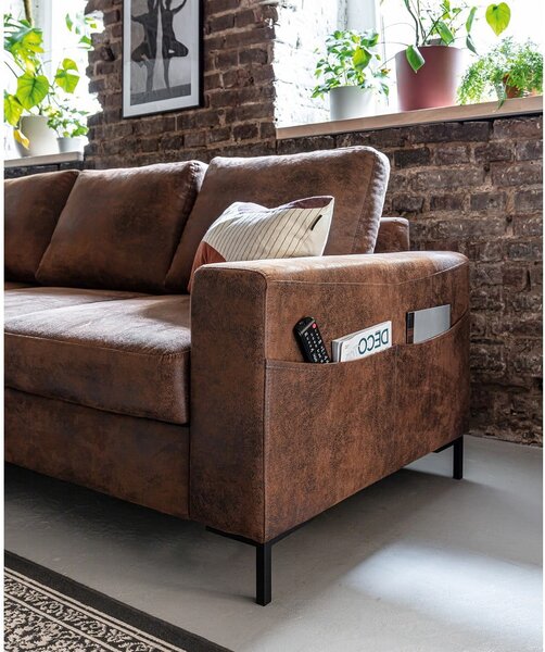 Hnědá rozkládací rohová pohovka z imitace kůže Miuform Lofty Lilly Vintage, levý roh