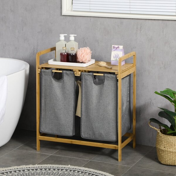 Koš na prádlo dvojitý, bambus a polyester, 63,5 x 33 x 73 cm 850-254V00CG