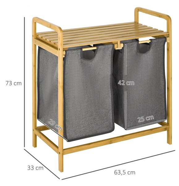 Koš na prádlo dvojitý, bambus a polyester, 63,5 x 33 x 73 cm 850-254V00CG