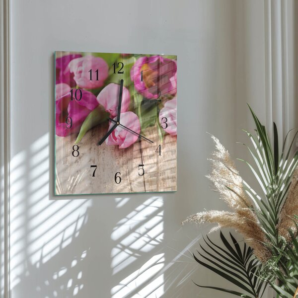 Skleněné hodiny na stěnu Tulipány zskc-30x30-00178789