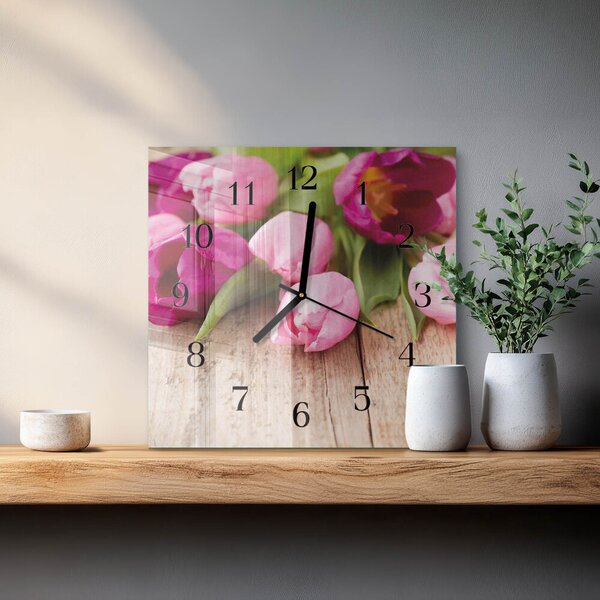 Skleněné hodiny na stěnu Tulipány zskc-30x30-00178789