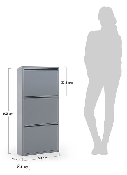 Šedý kovový botník se 3 výklopnými zásuvkami Kave Home Rox