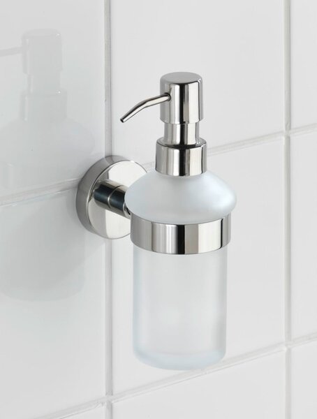 Nástěnný skleněný dávkovač mýdla v leskle stříbrné barvě 200 ml Bosio – Wenko
