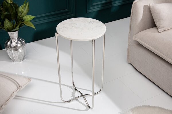 Příruční stolek NOBL 35 cm - bílá, stříbrná