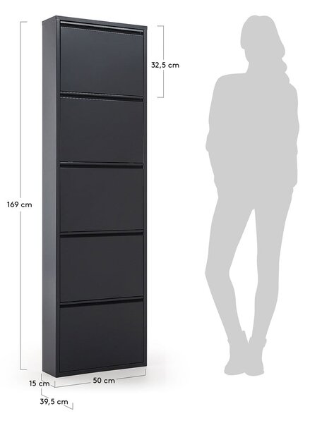 Antracitový kovový výklopný botník 50x169x15 cm Ode – Kave Home