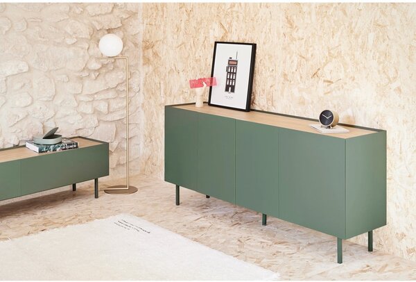 Nízká komoda v dekoru dubu v zeleno-přírodní barvě 165x78 cm Arista – Teulat
