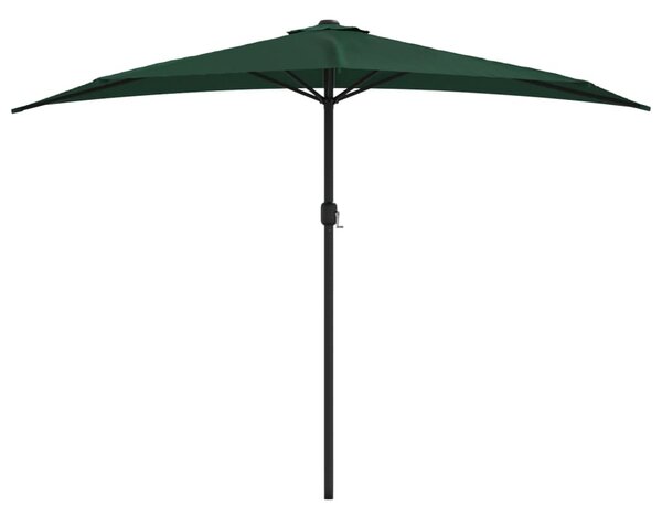 Slunečník na balkon hliníková tyč zelený 300 x 155 cm půlkruh