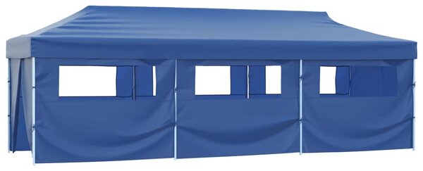 Skládací nůžkový party stan s 8 bočními stěnami 3 x 9 m modrý